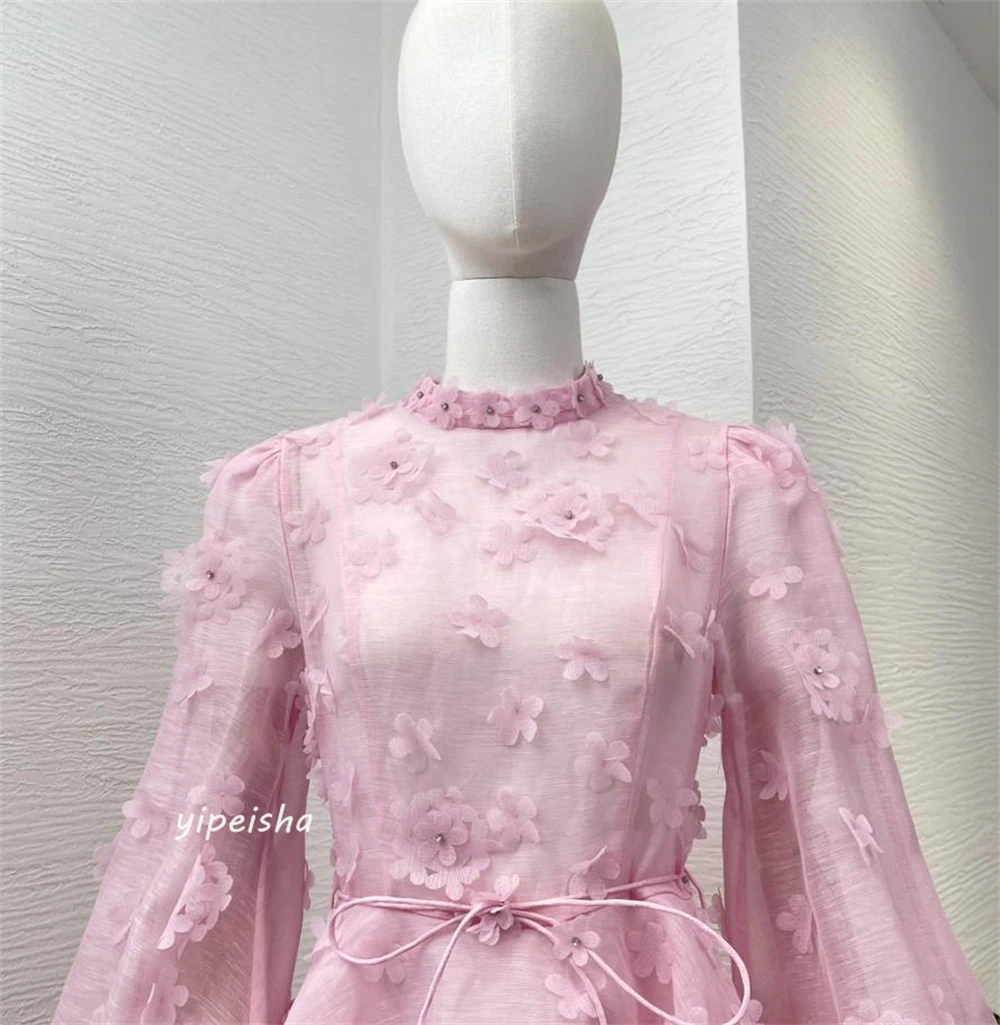 Satin Appliques Draped Valentine's Day A-line High Collar Bespoke Occasion Dresses Knee-Length