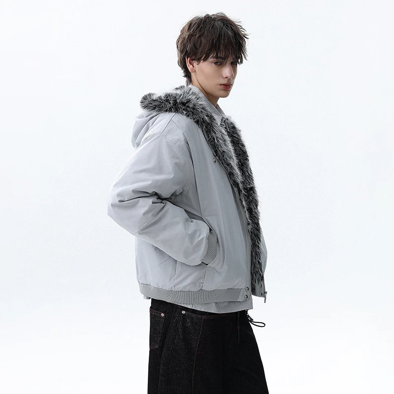 LUZHEN 2025 الشتاء أنيق فو الفراء المرقعة مقنعين سترة سترة الرجال بلون وسيم سميكة الدافئة معطف مبطّن JY5140