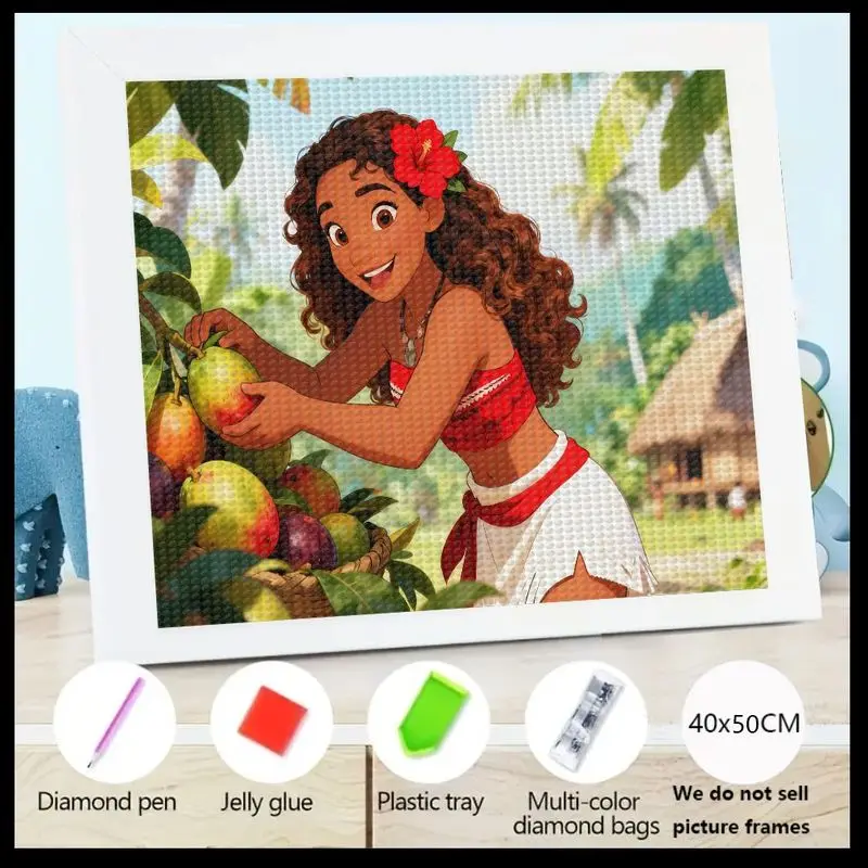 

1 шт. 5D полная дрель DIY Дисней Моана принцесса комплект алмазной живописи, тропический персонаж мультфильма собирает фрукты горный хрусталь искусство, большой