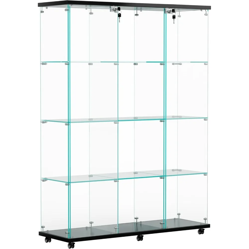 Glass Display Cabinet with Doors,Glass Curio Cabinet for Architecture/Model/Toys/Collection Display,4 Shelves Display Case