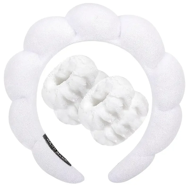 3Pcs Fashion Microfiber Washing Wristbands Scrunchies Puffy Headband Spa Bubble Headband for Washing Face Makeup Shower Skincare