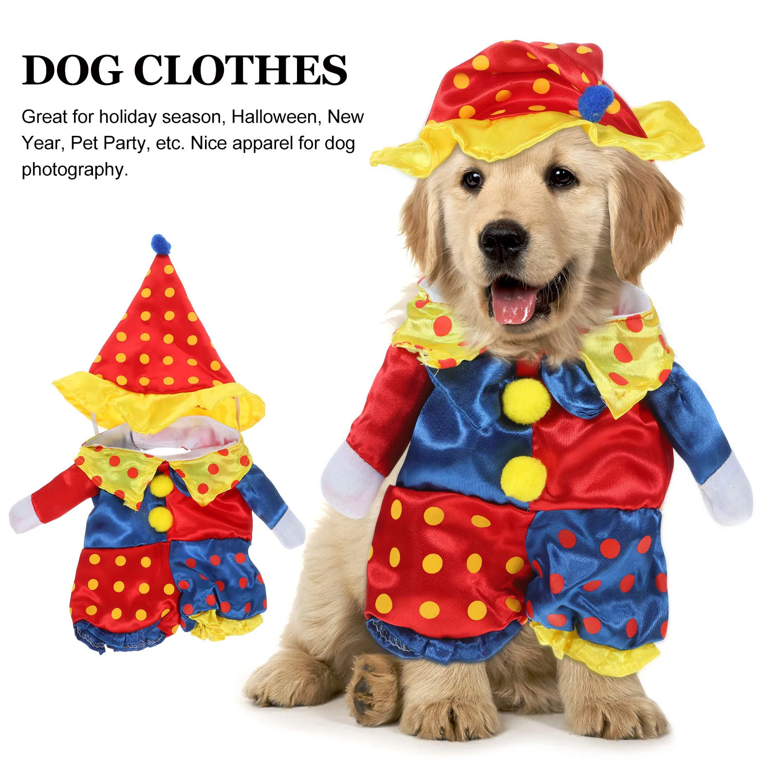 

Dog Clothes Dress-Up Clothing Clown Shaped Garment Size M Premium Material Stylish Autumn Spring Holiday Season Photography