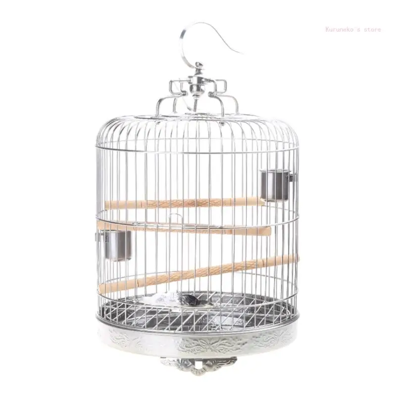 5 Inch Stainless Steel Bird Travel Cage with Stand and Bowls for Parrots