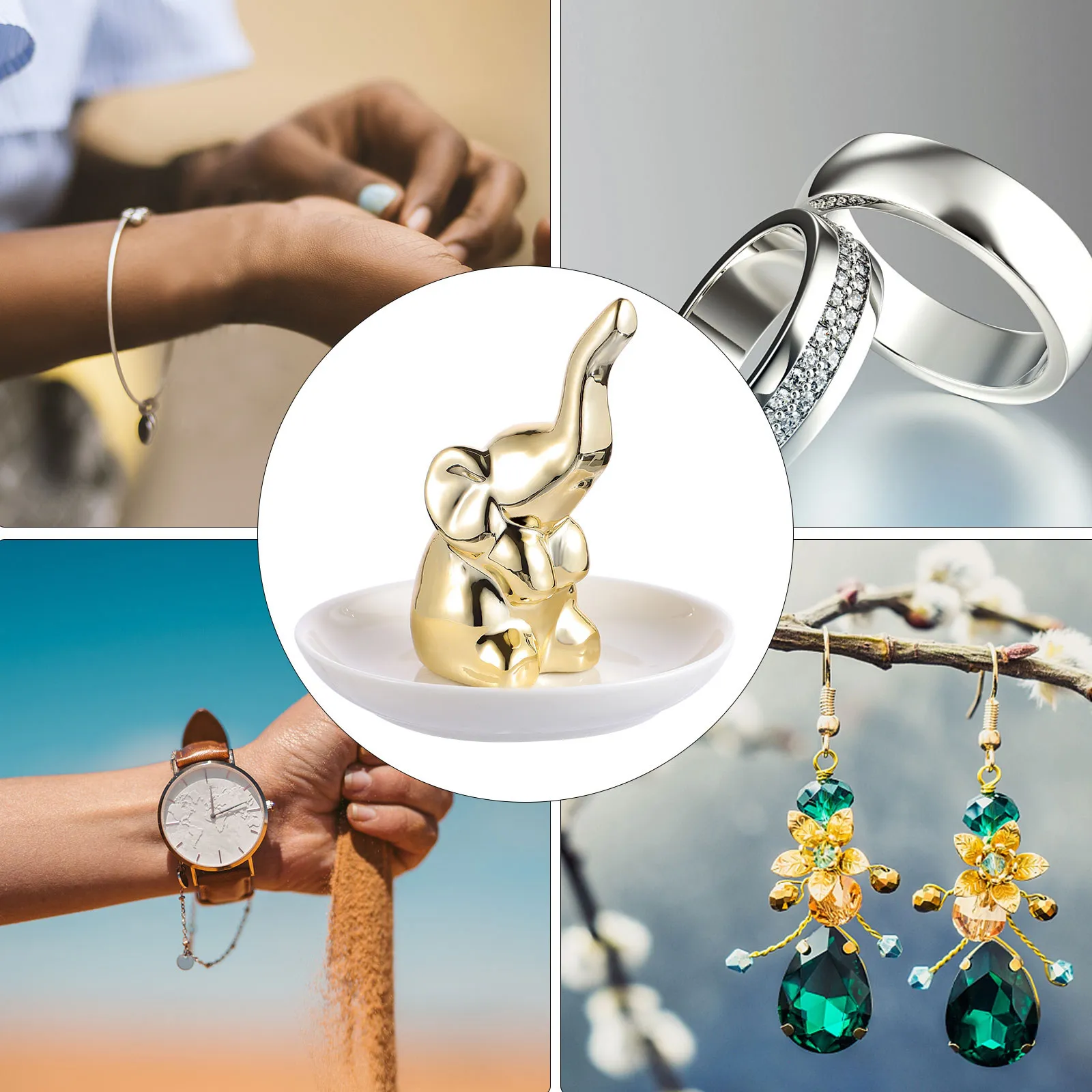 

1Pcs Elephant Shape Jewelry Dish Ceramic Tray Decorative Jewelry Storage Plate for Earrings Necklaces Bracelets Dresser Display