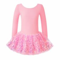 Girls Dance Tutu Leotard for Ballet Long Sleeve Sparkly Sequins Dance Dress