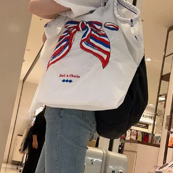 일본식 자수 다채로운 나비 환경 가방 대용량 캔버스 크로스 바디 쇼핑백 통근