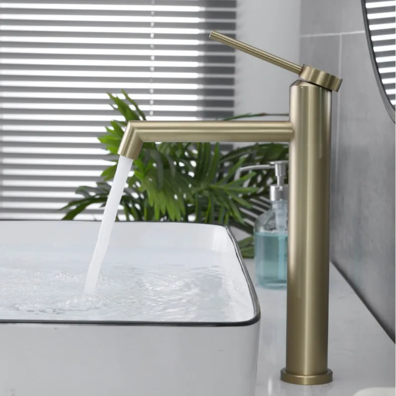 

SUS 304 Stainless Steel Basin Faucet Hot and Cold Water, Simple Brushed Gold Faucet for Hand Wash Face Basin