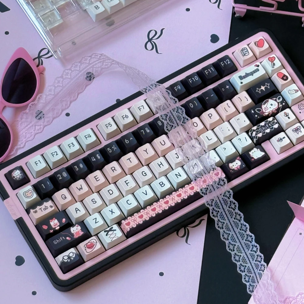

Leilei Cat Cute Keycaps Cherry Moa Mechanical Keyboard Keycaps 148Keys/130Keys Pink Black Alice/Iso/Ansi Layout Universal