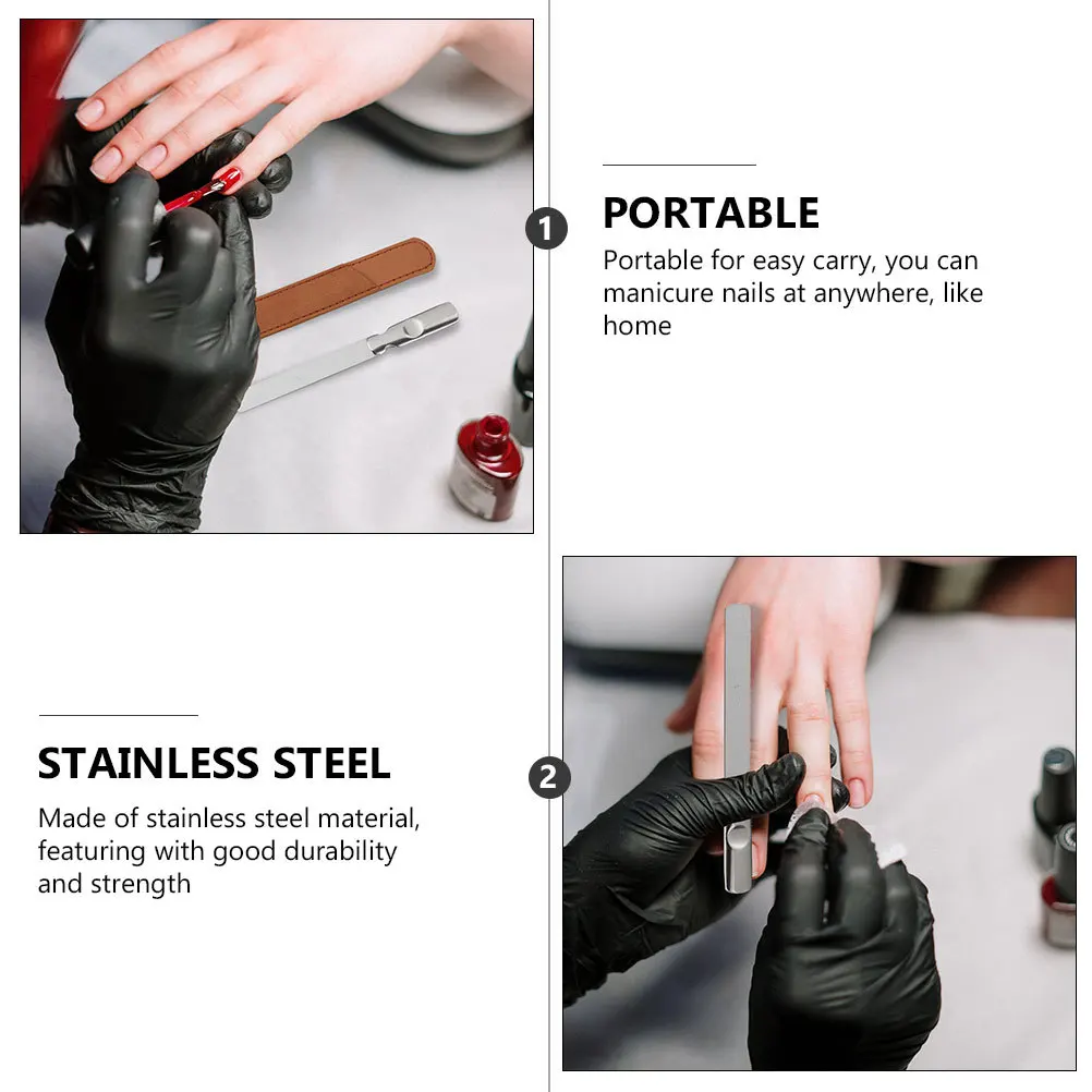 2 set di lime per unghie in acciaio inossidabile, strumento per manicure portatile per uso domestico in salone, forma di rivestimento, unghie in acrilico naturale, accessori artistici fai da te