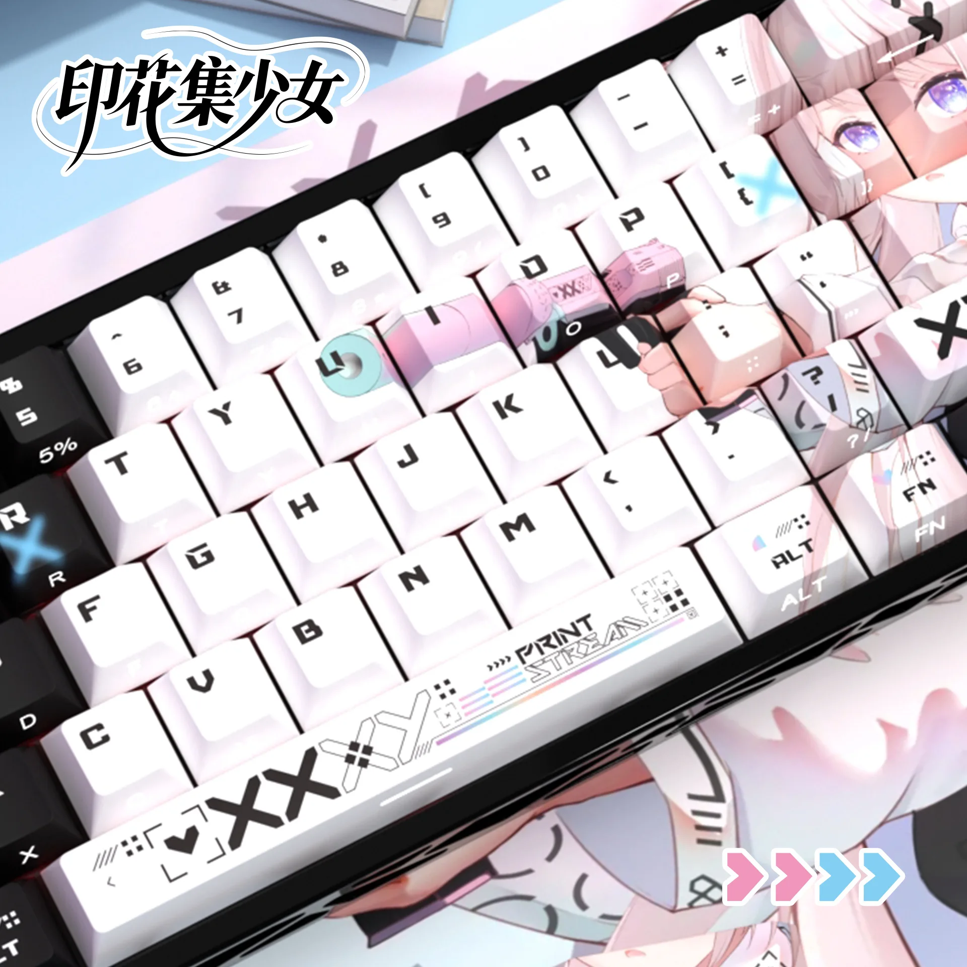 SPYSELF Anime Print Girls Theme Side-Legend Translucent Small Set PBT Dye-Sublimation Keycaps