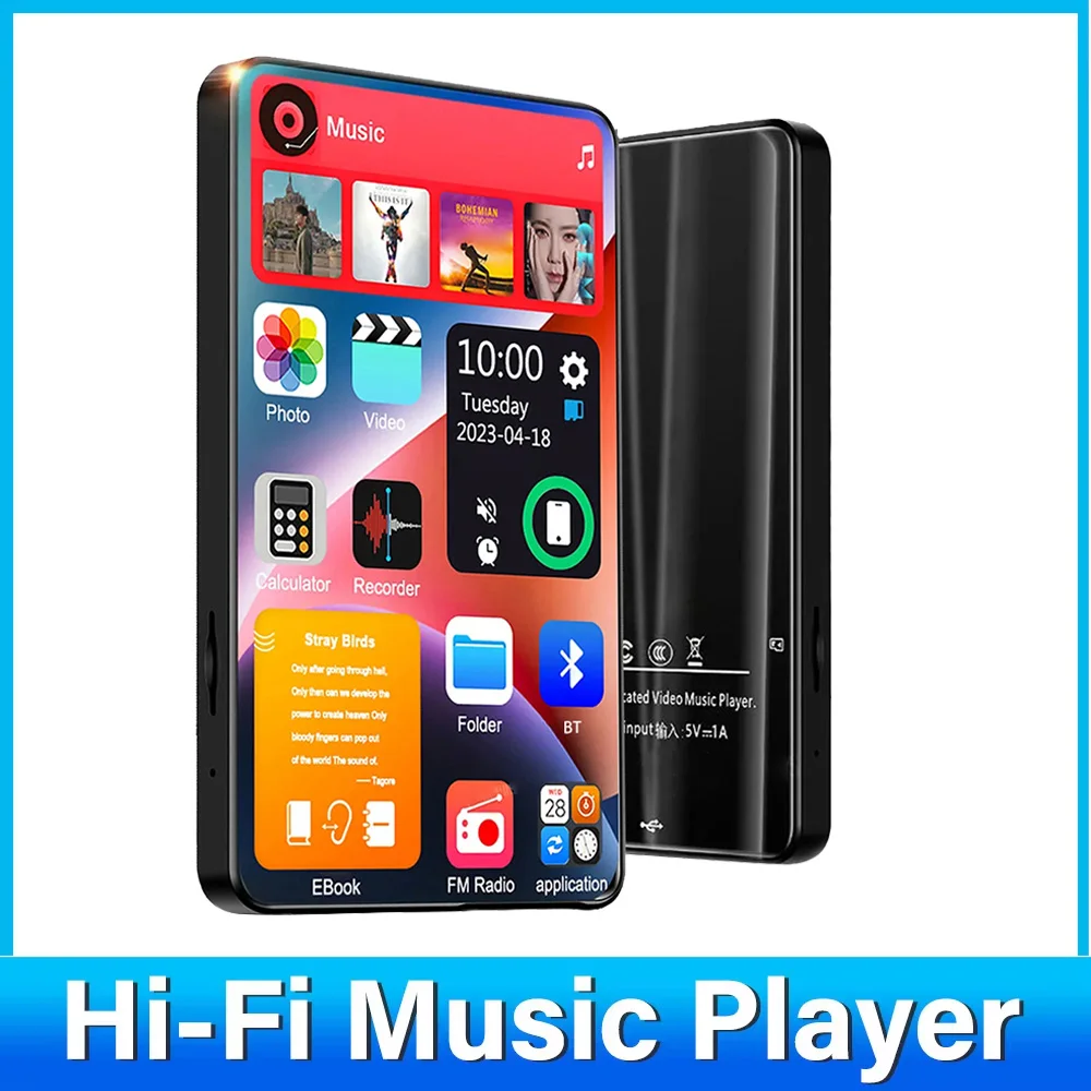 

Воспроизведение видео MP3-плеер 4-дюймовый сенсорный экран Bluetooth-совместимый 5,2 MP3 с динамиком, FM, электронной книгой, записывающим устройством, видео