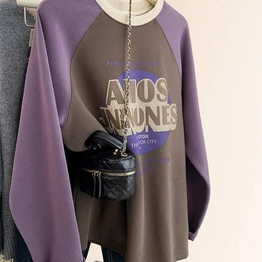 

Thickened Long-sleeved T-shirt Rotator Sleeves Loose Autumn Winter Round Neck Versatile Printed German Velvet Top