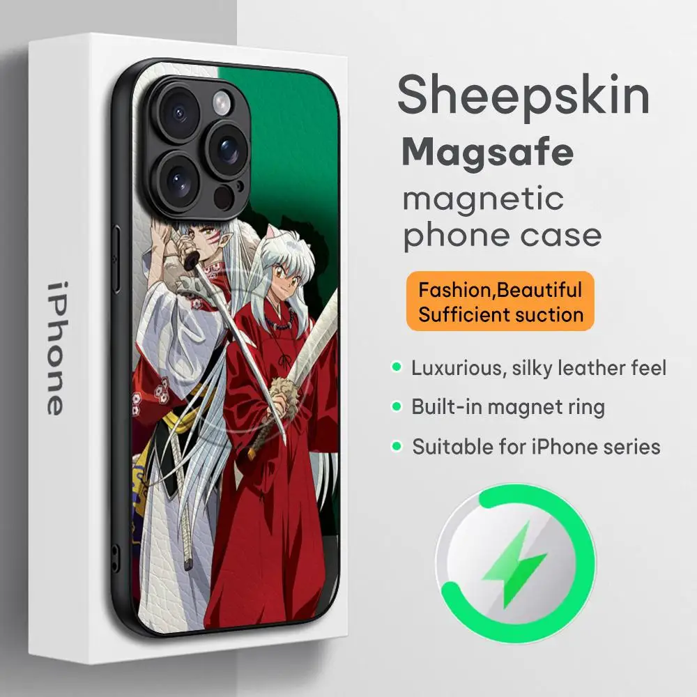 Classic cool Inuyashas Phone Case For iPhone 16 15 14 13 12 11 Plus Pro Max  High-end Luxury Magsafe Sheepskin