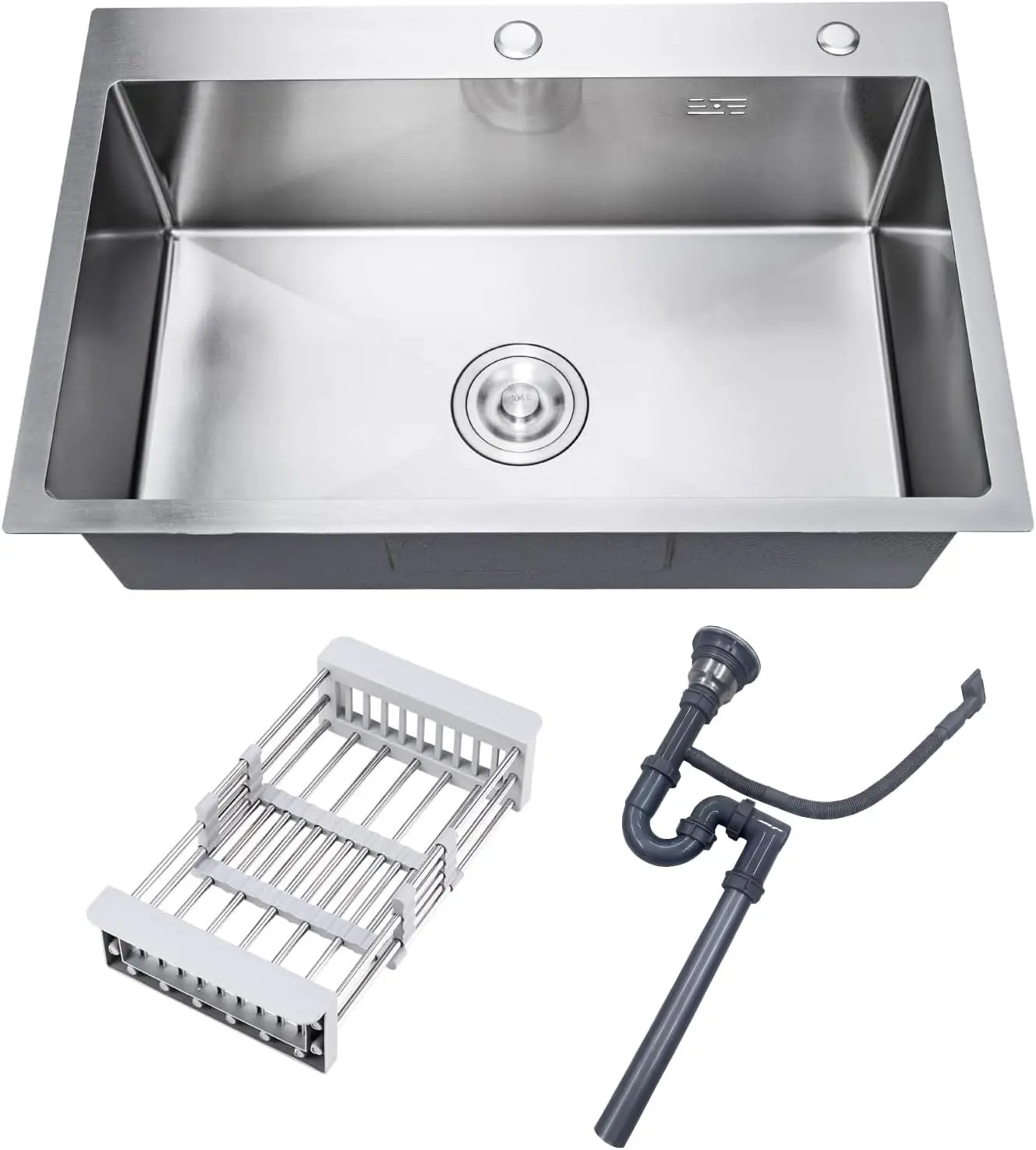 

30" Topmount Kitchen Sink, 304 Stainless Steel Single Bowl with Basket Strainer for RV, Garage