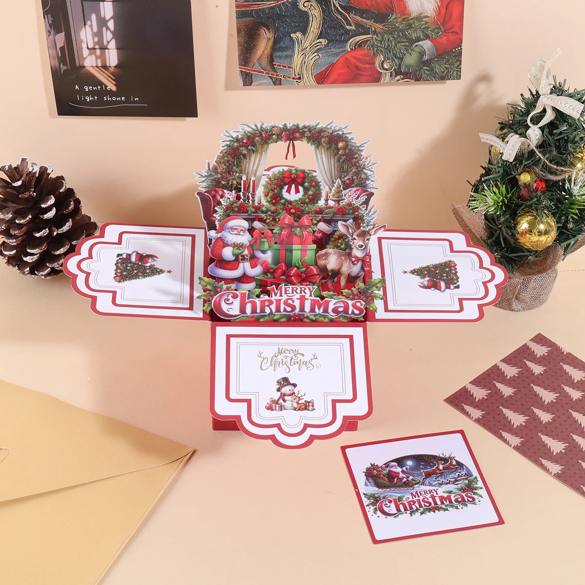 1 x weihnachtliche 3D-Geschenkbox-förmige Grußkarte, geeignet für Heiligabend-Segennachrichten und Geschenkkarten (einschließlich Umschlag)