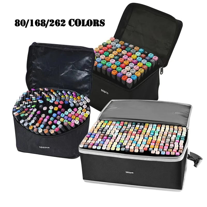 

Набор маркеров 80/168/262 цветов, двусторонние маркеры-кисти для скетчинга и дизайна, художественные принадлежности