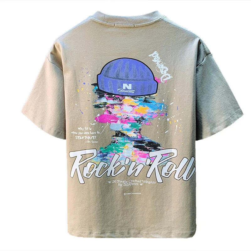 2025 Summer New Loose T-shirt Men's Colorful Printed Casual Fashion Street Wear Trendy Short Sleeve Top