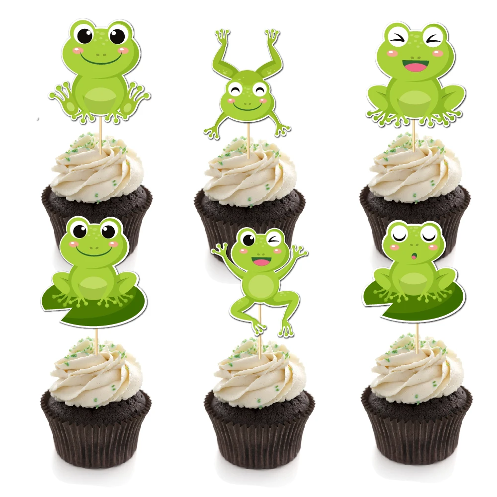 Frog Cake Topper Happy Birthday Paper Cupcake Topper Green Frog Lotus Leaf Party Supplies Frog Prince Princess Party Decoration