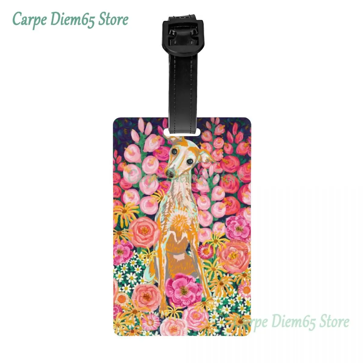 

Garden Hound Greyhound Dog Luggage Tag for Suitcases Fashion Whippet Sighthound Flowers Baggage Tags Privacy Cover Name ID Card