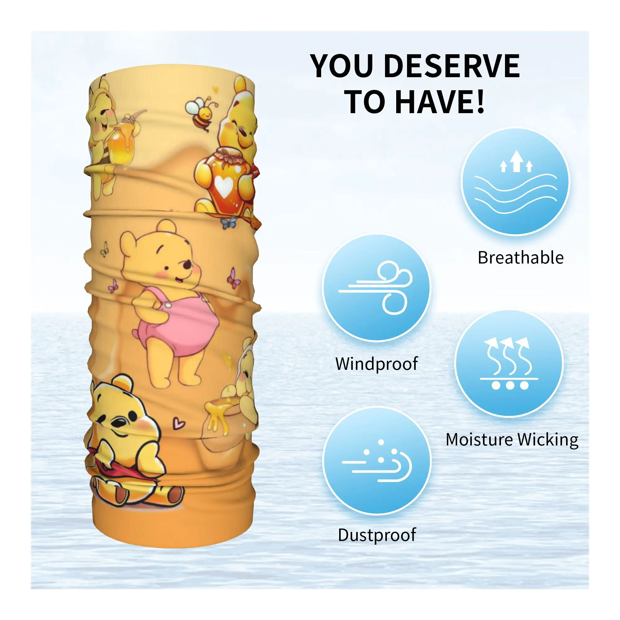 Custom Winnie Pooh Winter Headband Neck Warmer Men Women Ski Running Tube Scarf Yellow Bear Pattern Face Bandana Gaiter