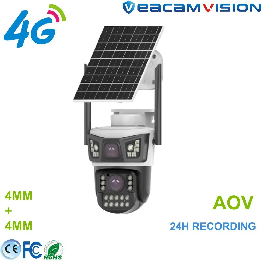 

Aov 4-мегапиксельная PTZ-камера с двумя объективами, Wi-Fi, 2K, полноцветное ночное видение, 4G, на солнечной энергии, наружное видеонаблюдение, видеонаблюдение