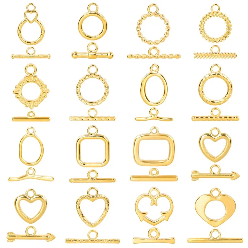 5pcs/Lot Gold Color Heart Geometry OT Clasps For Jewelry Making Supplies Handmade Necklace Bracelets Ins Stainless Steel Clasp