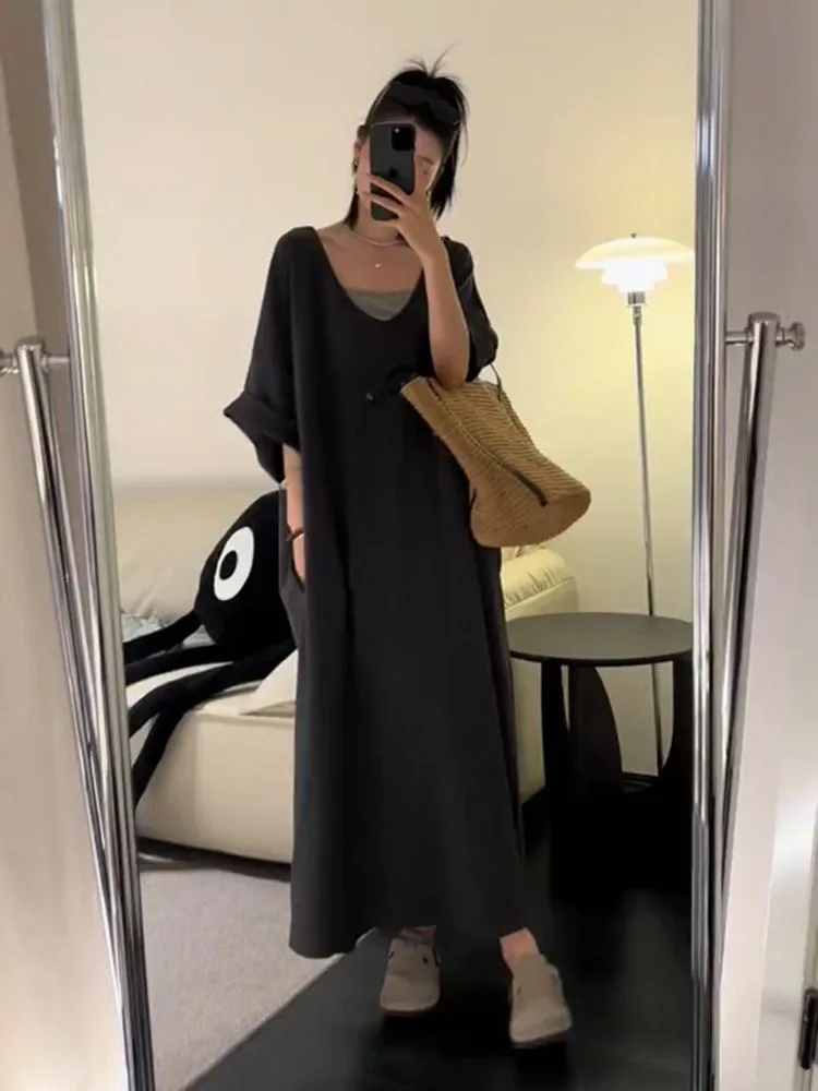 Grande taille 300 Pou paresseux Sle longue au-dessus du genou femmes Dr été viande ample couvrant minceur t-shirt style décontracté Dr