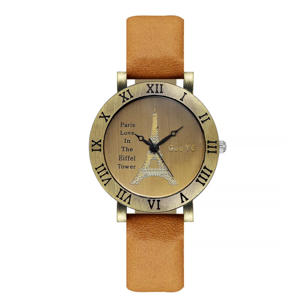 Simple Women Fashion Watches Retro Luxury Brand Ladies Quartz Wristwatches Light BrownCasual Woman Leather Clock Montre Femme