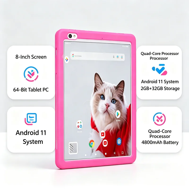 8 INCH 2GB RAM 32GB ROM T10 Dual Camera Tablet PC A133 64 Bit Quad-Core WIFI Gift Silicone Case  Android 11 800*1280 IPS TYPE-C