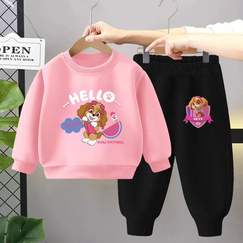 PAW PATROL Girls Cartoon Printed O Neck Hoodies and Long Pant Two Piece Sets Kids Casual Sweatshirts Set Children's Tracksuit
