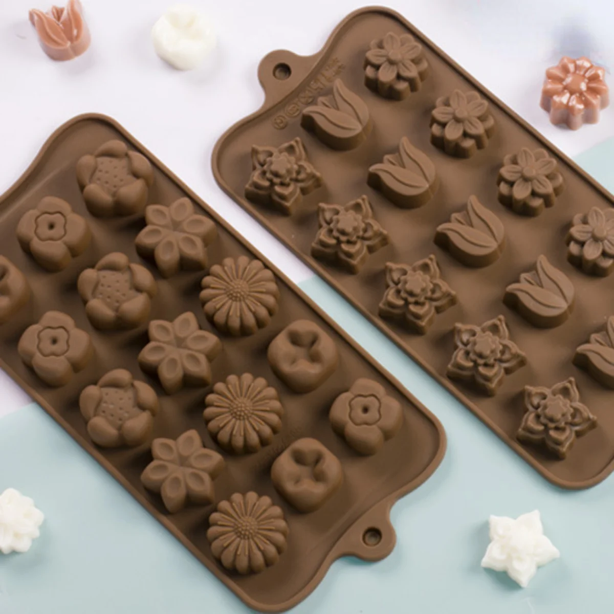 Multicavity Flower Silicone Chocolate Mold DIY Tulip Rose Biscuit Fudge Candy Jelly Ice Cube Making Cake Decor Baking Tool Gift