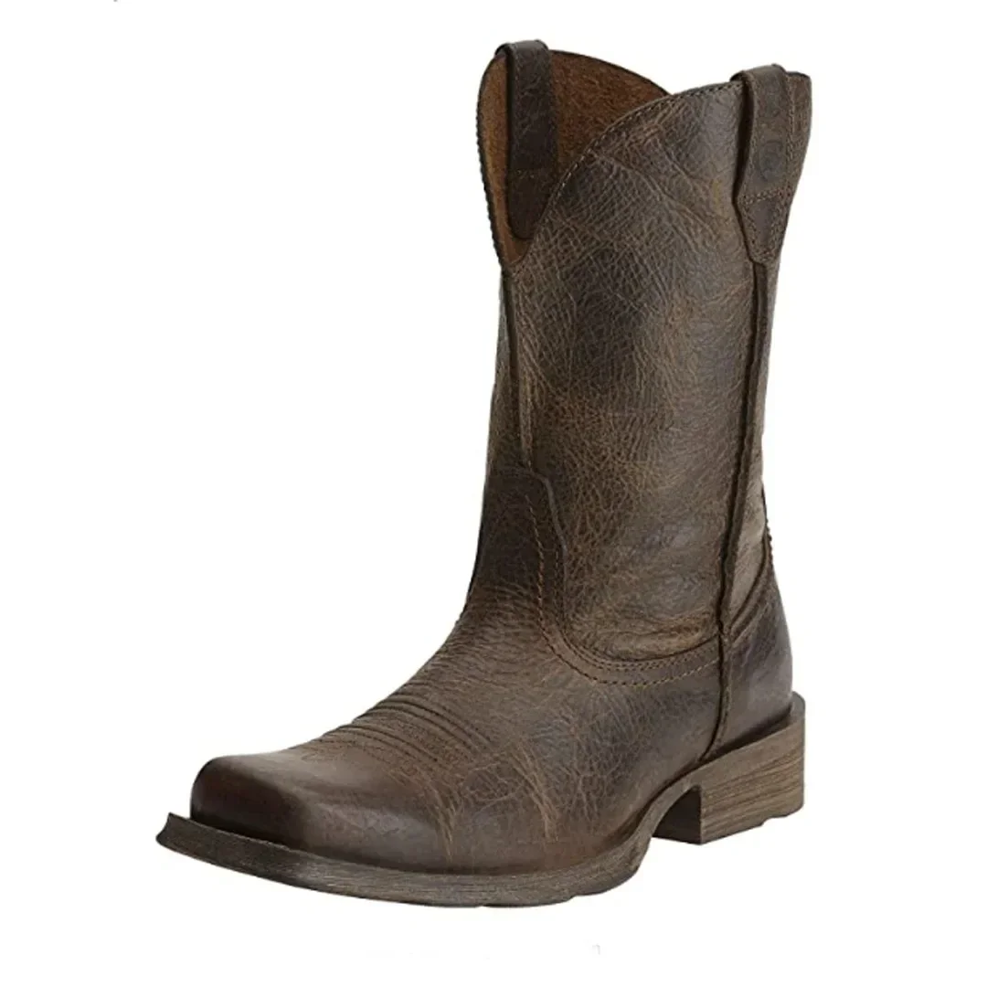 Mid tube low heel retro brown men's versatile casual boots 2025 autumn/winter men's boots