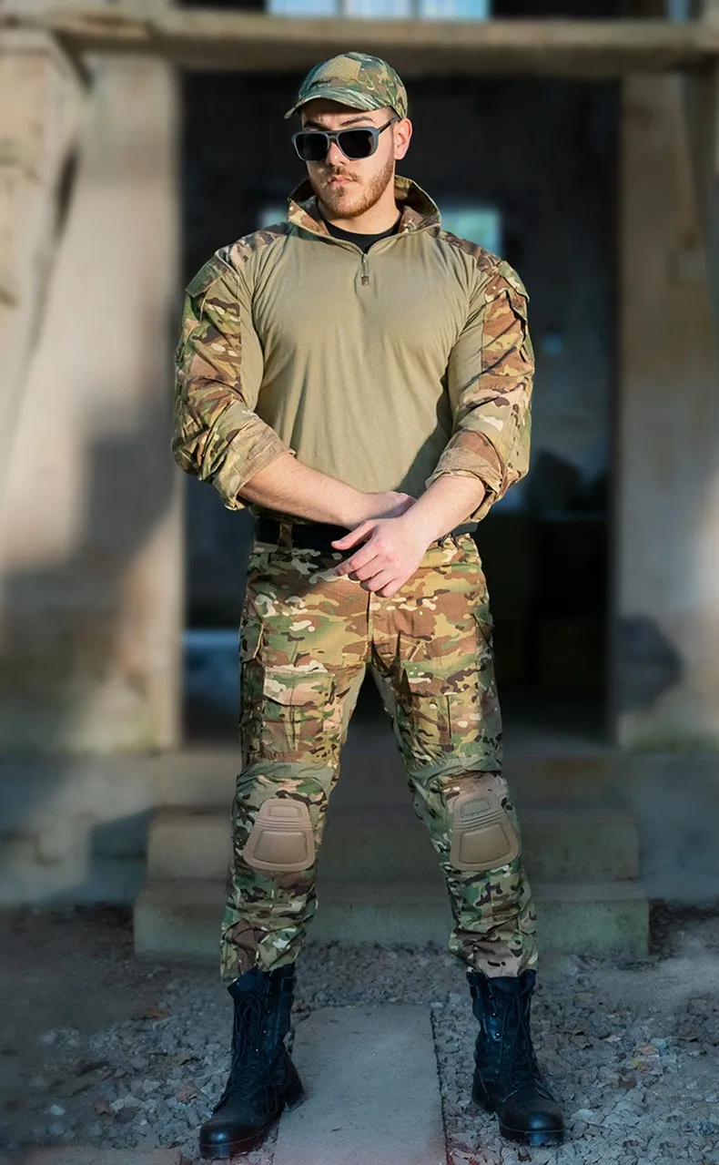 Summer Camouflage Wear-Resistant G3 Combat Uniform Breathable Frog Suit Camouflage Tactical Set, Long Sleeve Shirt with Pants​