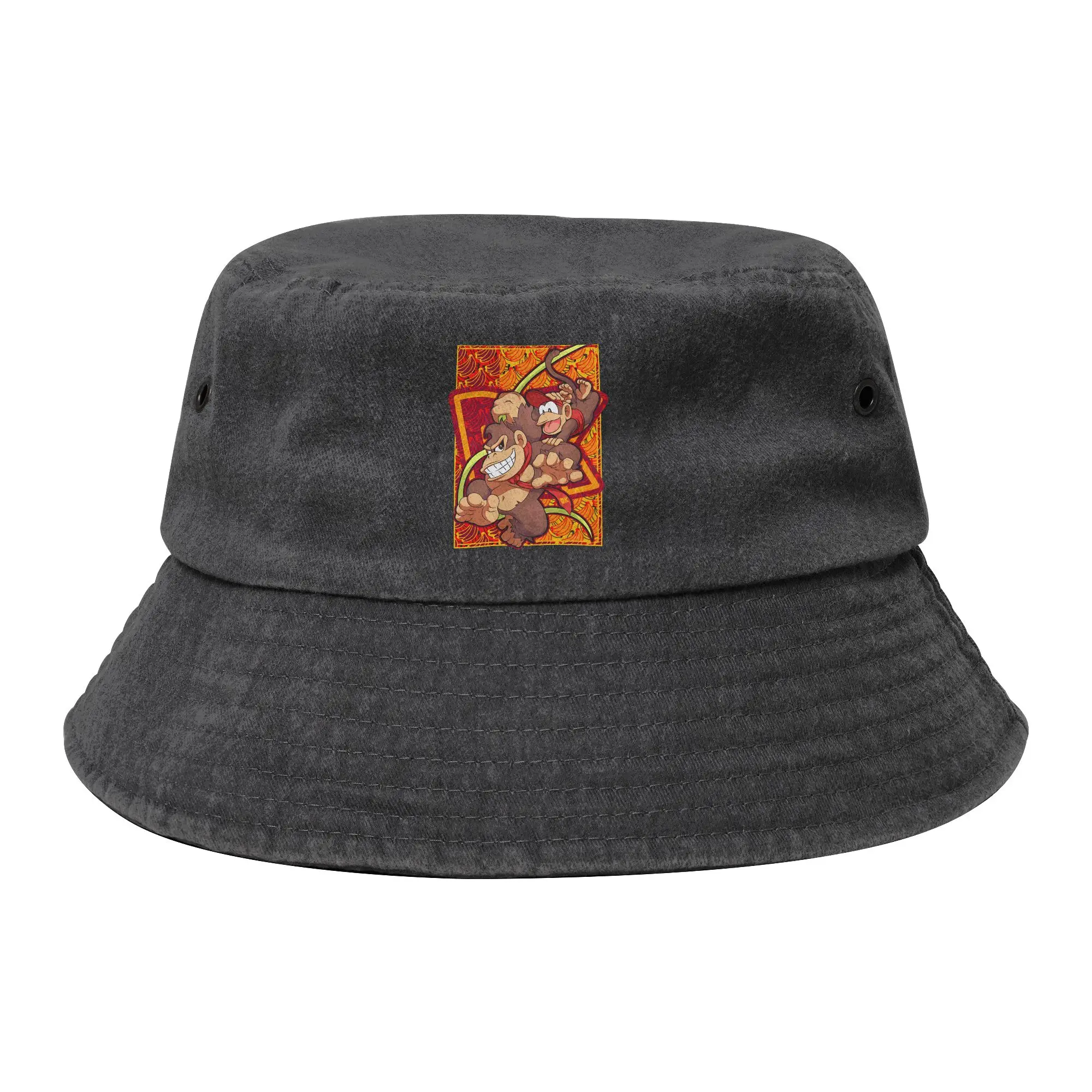 Unisex Distressed Cotton Bucket Hats DK Arcade Donkey Kong Outdoor Fishing Hats  Bob Hat Gift Idea