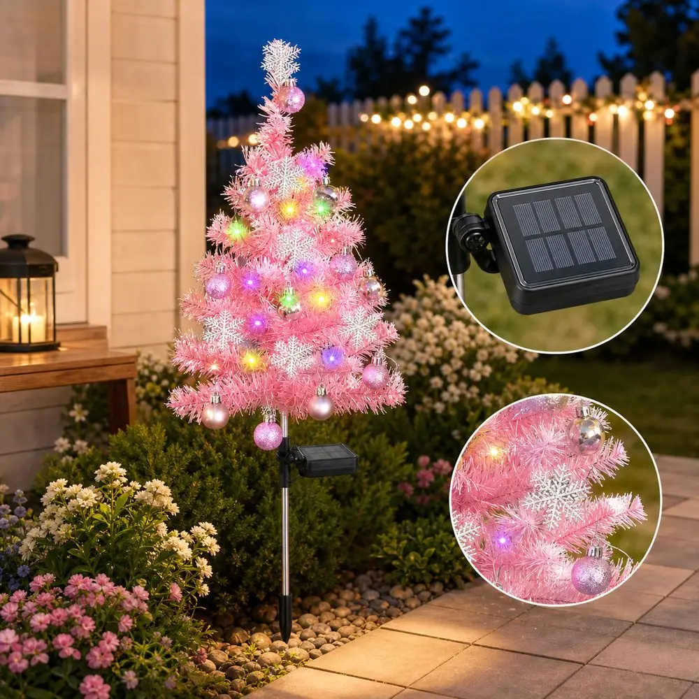 Solar Powered Solar Christmas Tree Light Waterproof Tree Shaped Christmas Tree Lawn Light Pink Optional Decorations
