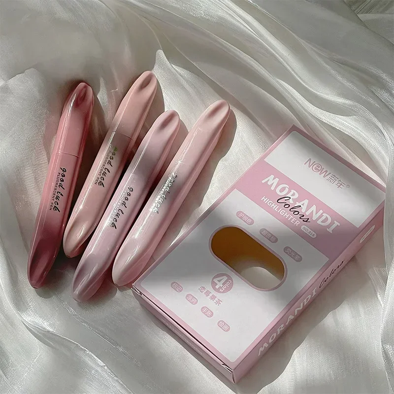 

4Pcs Pastel Highlighter Set Marker Pens Lipstick Design Soft Brush Tip for Drawing Painting Office Liner School Supplies Kawaii