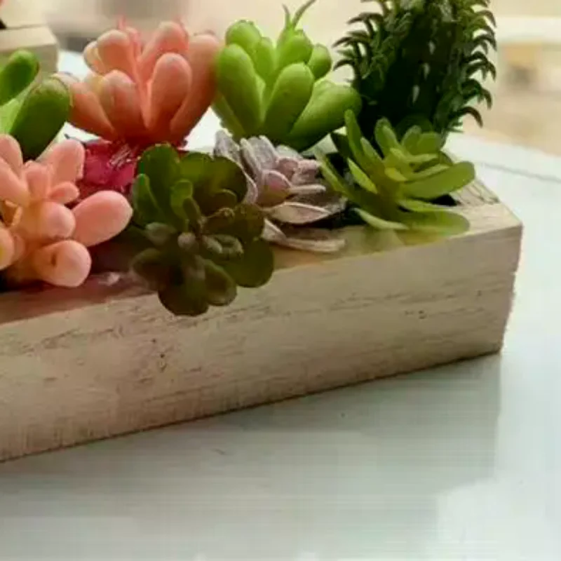 1Pc Random Dollhouse Miniature Succulent Wooden Trough Green Plant Pot Model Micro Landscape Decor Ornaments Pretend Play Toys