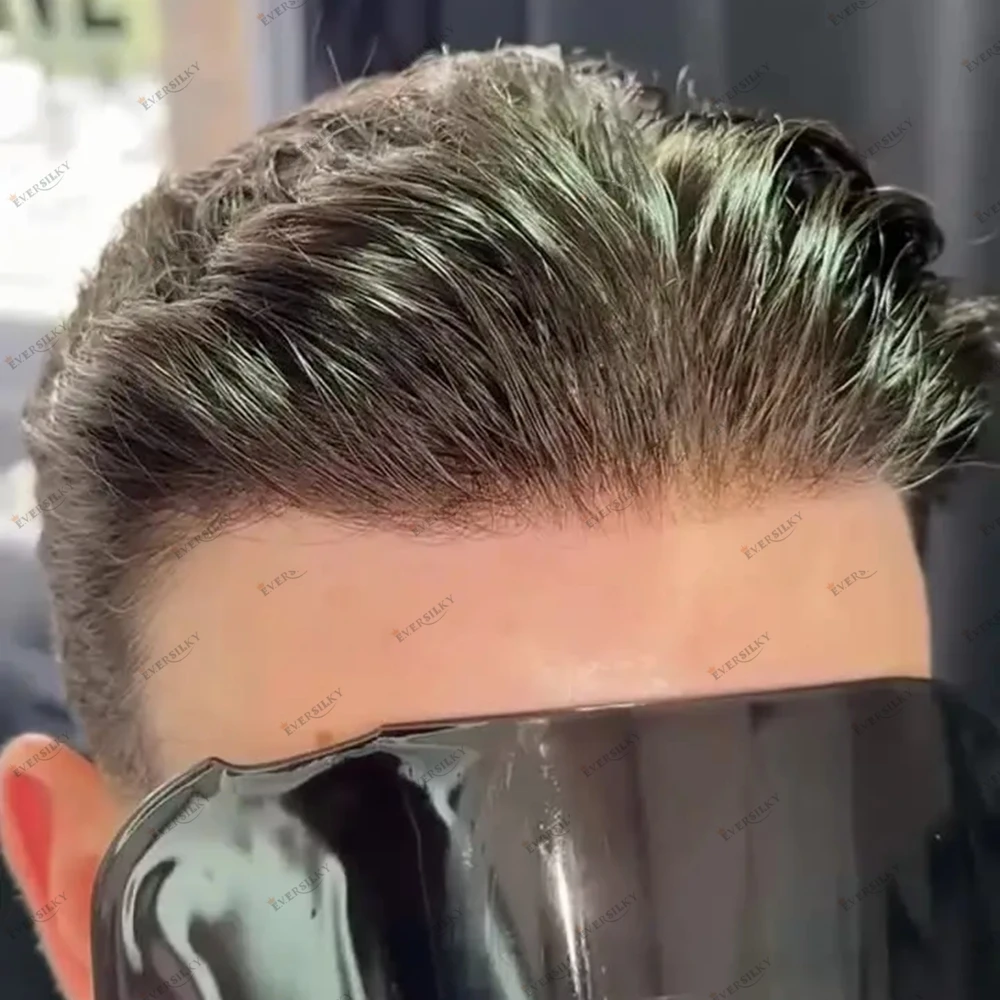 Super Natural Thin Skin 90%Density Human Hair Toupee for Bald Man Undetectable 0.02mm Micro Skin Capillary Prosthesis #3 #6Brown