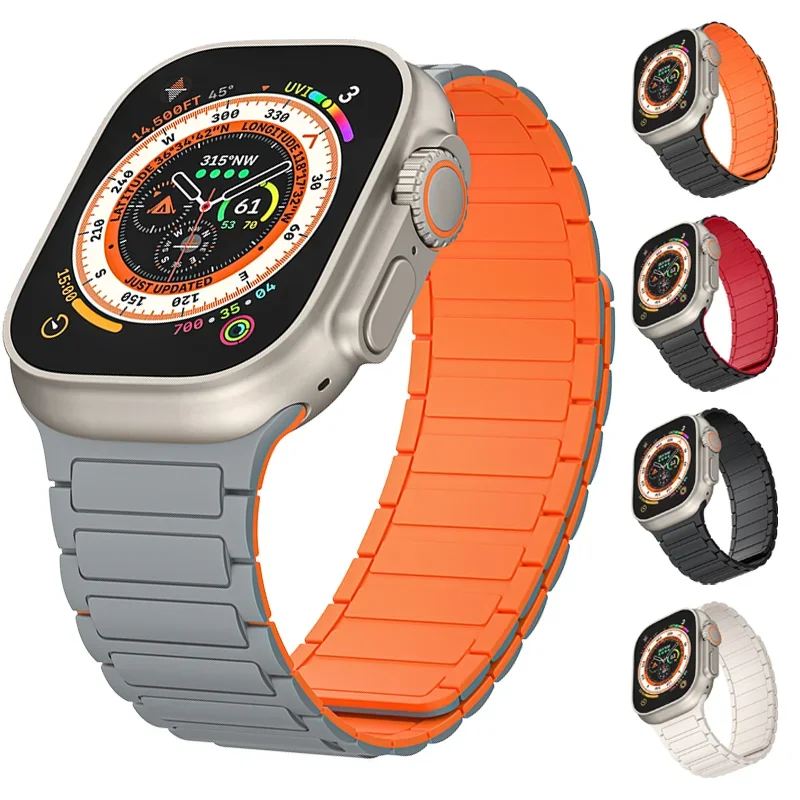 

Magnetic Sports Band for Apple Watch Ultra 2 49mm 45mm 44mm 42mm 38 40 41mm Silicone Strap for IWatch Series Ultra 2 9 8 7 6 5 4