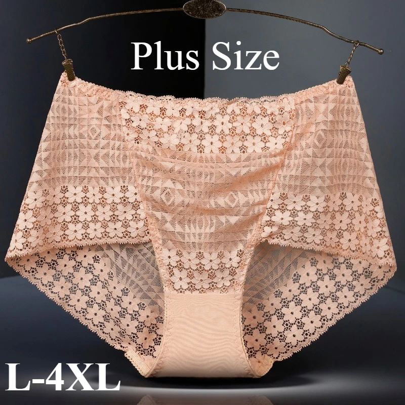 

L-4XL Plus Size Women Stretch Hipster Underwear Comfortable Lace Hollow Briefs High Waisted Breathable Panties Sexy Lady Undies