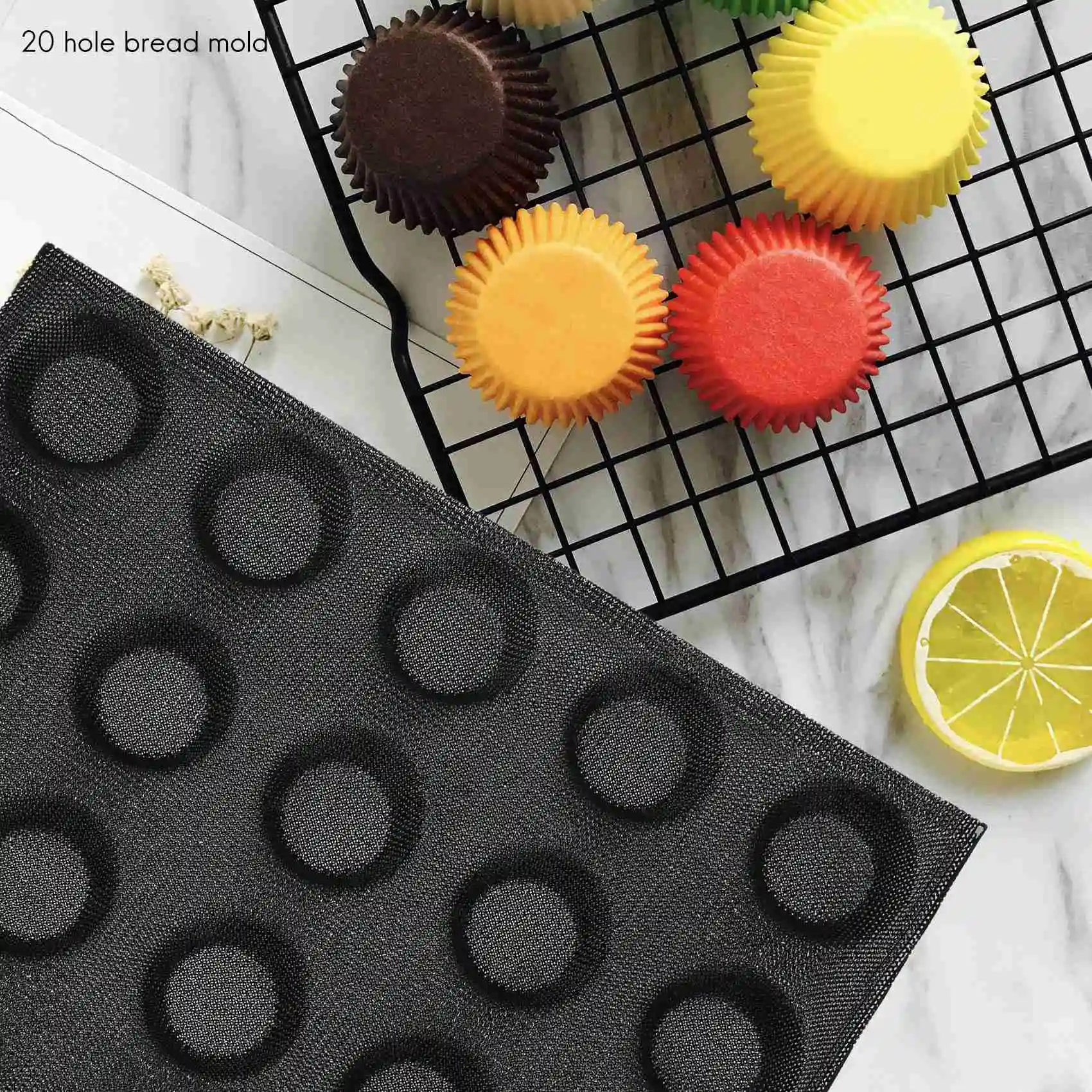 Molde de silicone de 20 buracos para bolo t mini pizza modelo redondo pão hambúrguer molde antiaderente ferramenta de bandeja de cozimento