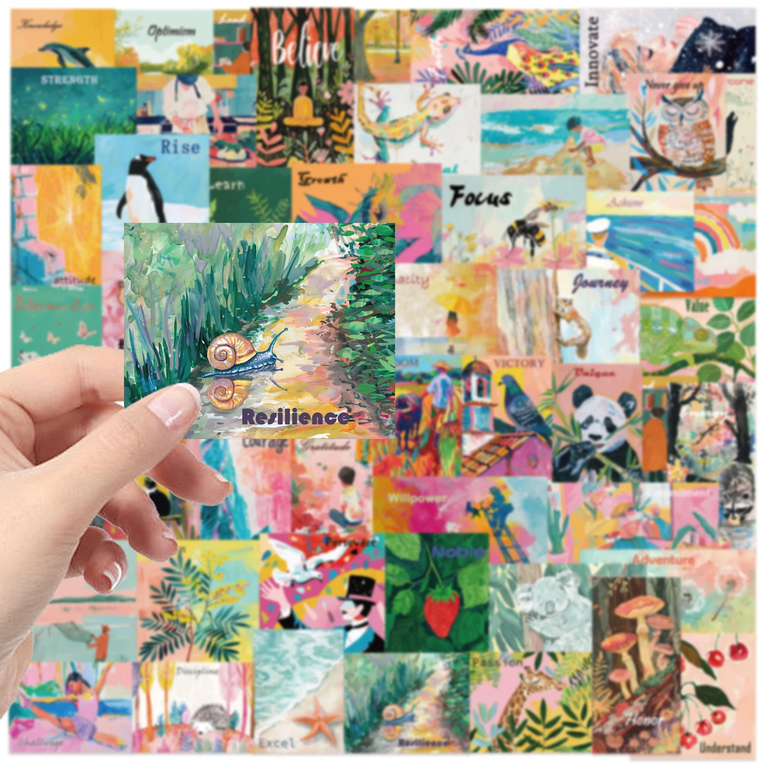 50 Stück inspirierende Aquarell-Kunst-Poster-Aufkleber für Laptop, Handyhülle, Wasserflasche, Gitarre, Kühlschrank, Vinyl-Aufkleber für wasserfestes Geschenk