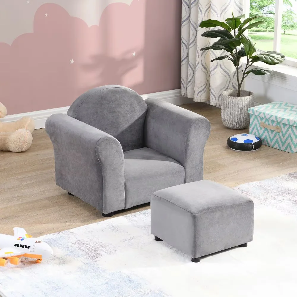 

Cute Small Sofa Chair, Kids Upholstered Couch & Ottoman Set - Ergonomic Toddler Chair for Durable Comfort