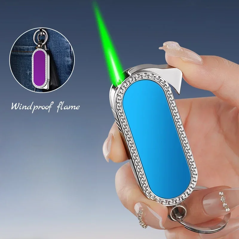 New Fashionable Keychain Portable Windproof Lighter Metal Jet Flame Inflatable Butane Gas Compact and Exquisite Lighter