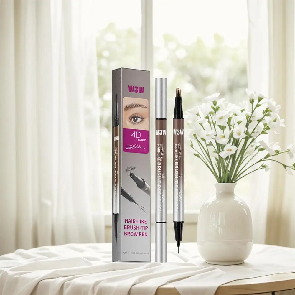 Eyebrow Pencil Waterproof Non Smudge 4D Miniature Double Head Eyebrow Pencil Eyeliner Pen 2in1 Liquid Eyebrow Pencil