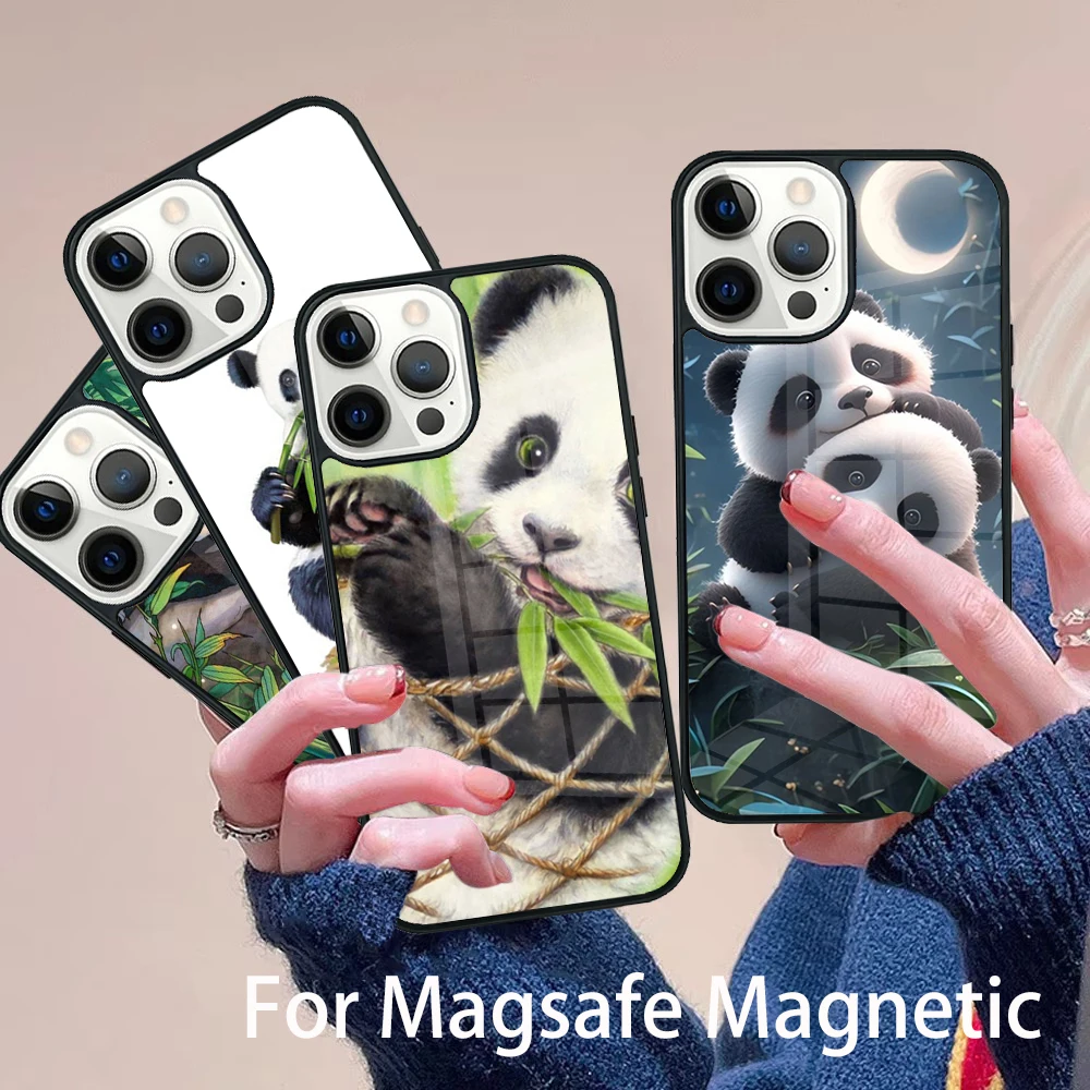 

Panda Animal Cute Bear Phone Case Magesafe Magnetic Wireless Charge Cover For IPhone 16 11 12 13 14 15 Pro Max Plus Mini
