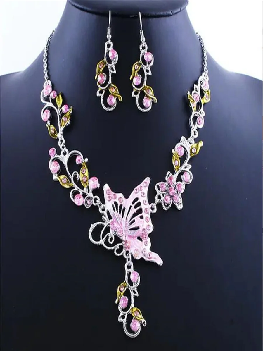 High-grade alloy jewelry accessories Butterfly national color earrings necklace set for woman