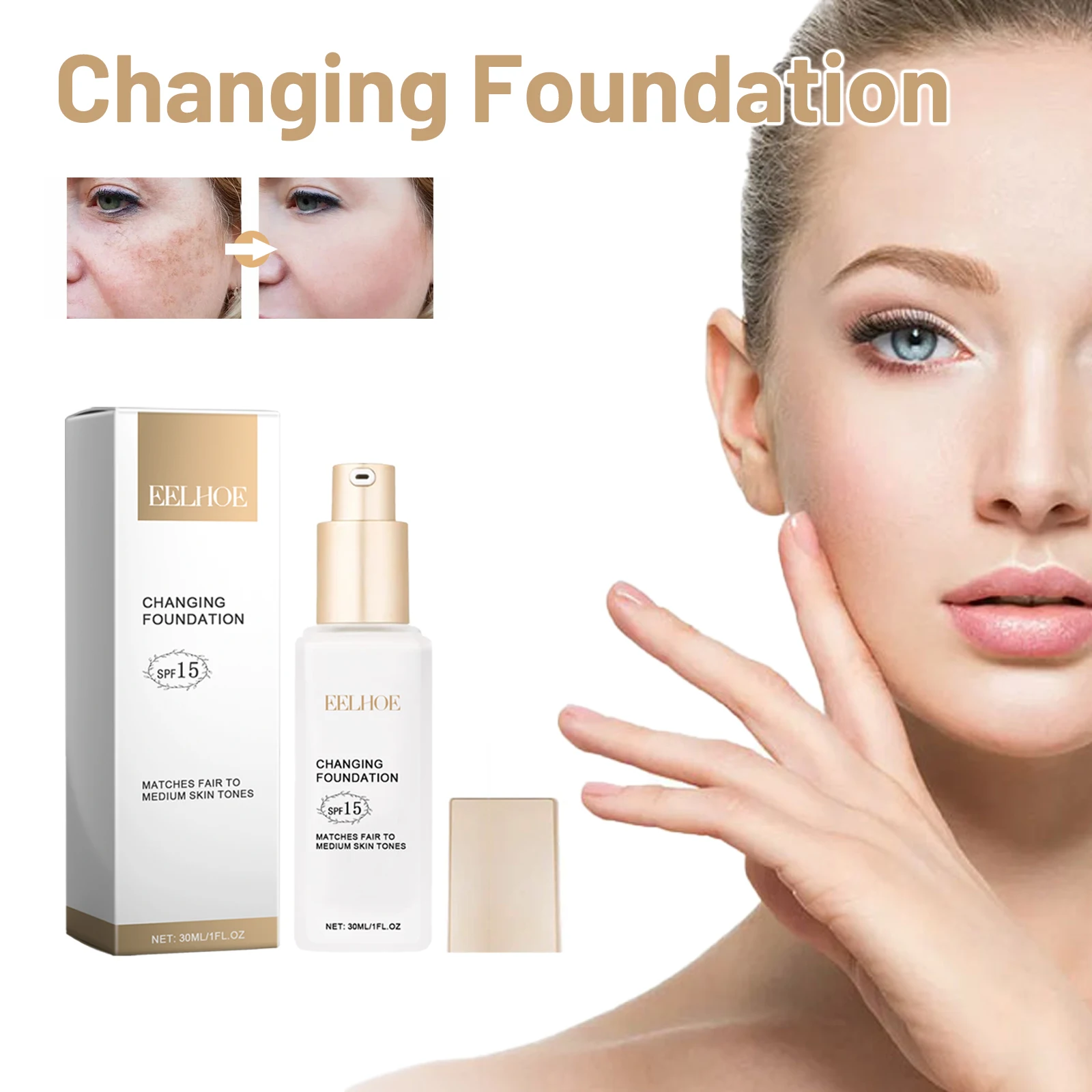 EELHOE Moisturizing Liquid Foundation Concealer Full Coverage Lasting Moisturizing Waterproof Concealer Brighten Face Base Tone