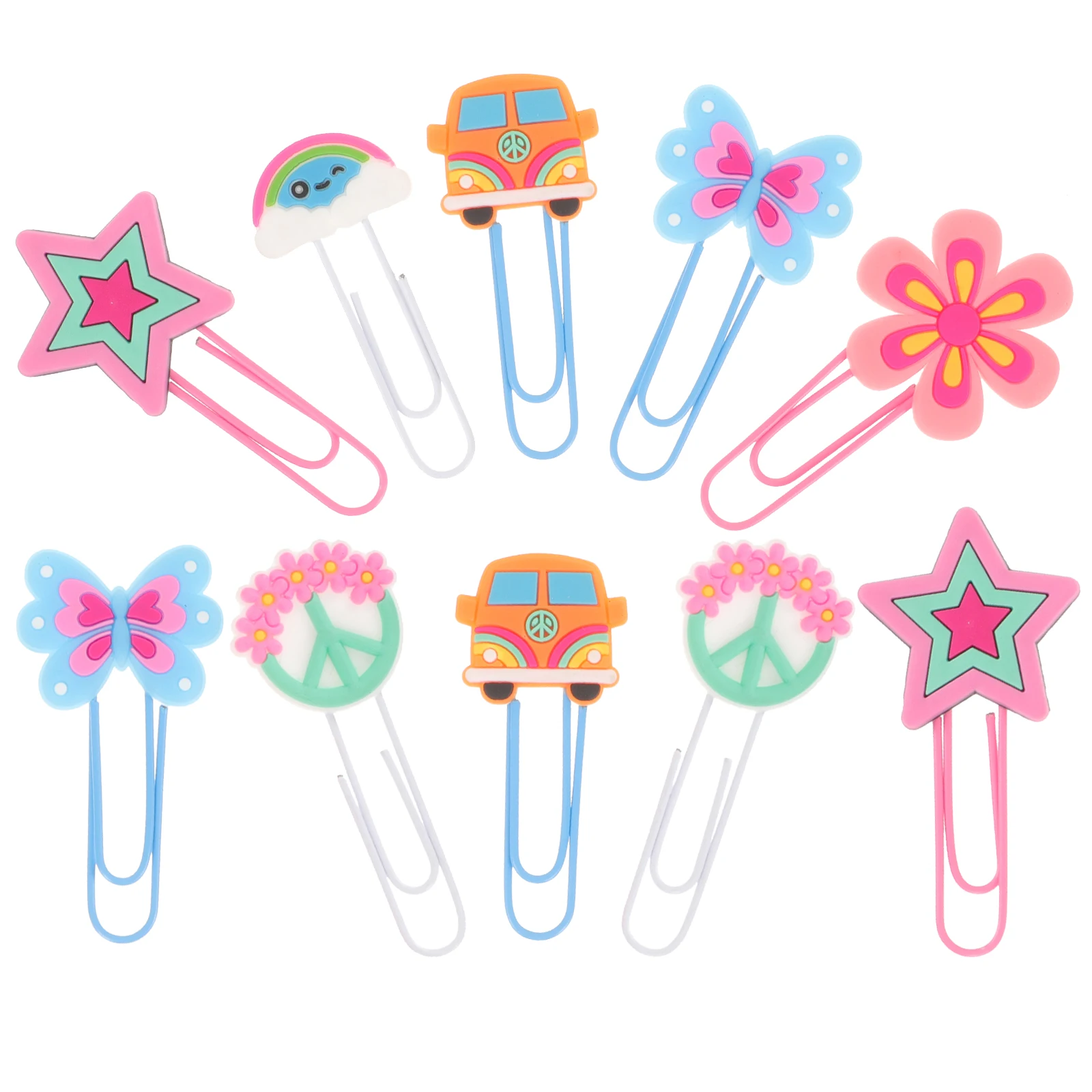 

10pcs Cartoon Bookmark Small Creative Shaped Paper Clips Novelty File Bookmarks Durable Metal Silicone Office School Supplies