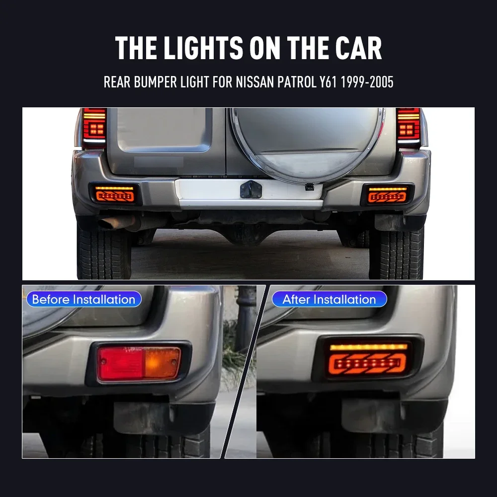 2PCs LED Car Rear Bumper Reflector Light For Nissan Patrol Y61 1999-2005 Rear DRL Brake Lights Stop Lamp Accessories